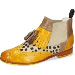 Gelbe Melvin & Hamilton Chelsea-Boots mit Rezept-Motiv mit Nieten aus Fell für Damen Größe 42 mit Absatzhöhe bis 3cm für den für den Frühling 