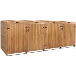 Braune Mendler 4er-Mülltonnenboxen 201l - 300l aus Tannenholz mit Deckel 