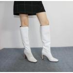 Schwarze Karree Blockabsatz High-Heel Stiefel ohne Verschluss in Normalweite aus Gummi für Damen Größe 43 mit Absatzhöhe 7cm bis 9cm für den für den Winter 