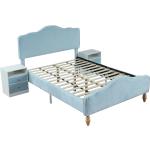 Hellblaue Moderne Betten-Kopfteile aus Samt mit Schublade 140x200 