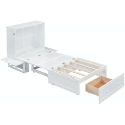 Merax 90 x 200 Mobiles Schrankbett, Verwandelbare Plattformbetten, Weiß - weiß Multi-material WX000706AAK