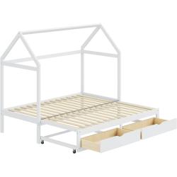 Merax Ausziehbares Bett, Schlafsofa 90/180 x 190 cm mit Schubladen und Lattenrost, Bett aus Kiefernholz mit Stauraum, weiß - weiß Multi-material LDH00084AAK