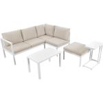 Weiße Moderne L-förmige Dining Lounge Sets aus Aluminium UV-beständig Breite 100-150cm, Höhe 50-100cm, Tiefe 50-100cm 5-teilig 6 Personen 