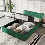 Reduzierte Grüne Gesteppte Boxspringbetten mit Bettkasten strukturiert aus Holz mit Stauraum 140x200 