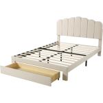 Beige Betten mit Matratze aus Holz mit Ablage 140x200 