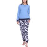 Reduzierte Blaue Gepunktete Pyjamas lang für Damen Größe L 2-teilig für den für den Winter 