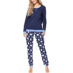 Reduzierte Dunkelblaue Pyjamas lang für Damen Größe XXL 2-teilig für den für den Winter 