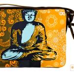 Braune Messenger Bags & Kuriertaschen mit Buddha-Motiv mit Reißverschluss aus Canvas mit Handyfach für Herren 