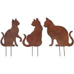 17 cm Katzenfiguren für den Garten mit Tiermotiv aus Eisen 3-teilig 