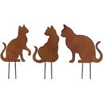 Braune 19 cm Katzenfiguren für den Garten mit Tiermotiv aus Eisen 3-teilig 