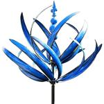 Blaue Deko-Windräder glänzend aus Metall wetterfest 