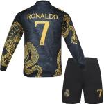 metekoc R. Madrid Ronaldo #7 Kinder Trikot Fußball Spezielle Golddrachen-Edition, Langarmtrikot und Shorts, Jugendgrößen (Schwarz,24)