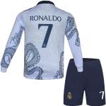 metekoc R. Madrid Ronaldo #7 Kinder Trikot Fußball Spezielle Weißer Drache Edition, Langarmtrikot und Shorts, Jugendgrößen (Weiß,30)