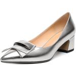 Silberne Sexy Spitze High Heels & Stiletto-Pumps mit Schnalle in Breitweite für Damen Größe 40 zum Abschlussball 