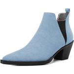 Hellblaue Spitze Ankle Boots & Klassische Stiefeletten ohne Verschluss in Breitweite aus Leder für Damen Größe 38 