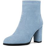Hellblaue Runde High Heel Stiefeletten & High Heel Boots mit Reißverschluss aus Veloursleder rutschfest für Damen Größe 42 
