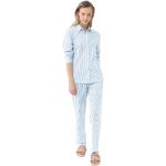 Blaue Gestreifte Mey Bio Nachhaltige Pyjamahosen lang mit Knopf aus Baumwolle trocknergeeignet für Damen Größe M 