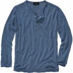 Blaue Mey&Edlich Henley-Shirts mit Knopf aus Leinen für Herren Übergrößen 