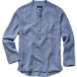 Blaue Unifarbene Mey&Edlich Stehkragen Herrenjeanshemden mit Knopf aus Leinen für den für den Sommer 