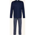 Hellblaue Gestreifte Mey Pyjamas lang aus Jersey für Herren Übergrößen 