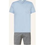 Hellblaue Kurzärmelige Mey V-Ausschnitt Pyjamas kurz aus Jersey für Herren Übergrößen 
