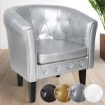MIADOMODO® Chesterfield Sessel-aus Holz und Kunstleder, Farbwahl, Silber/1er-Loungesessel, Clubsessel, Armsessel, Cocktailsessel