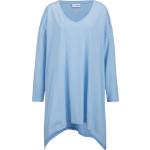 Reduzierte Hellblaue Oversize Langärmelige Mia Moda V-Ausschnitt T-Shirts für Damen Größe XL Große Größen 