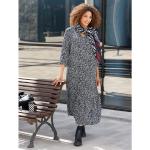Schwarze 3/4-ärmelige Mia Moda Maxi Rundhals-Ausschnitt Sommerkleider aus Viskose für Damen Größe 3 XL 