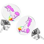 Pinke Pin Up Meme / Theme Minions Runde Blumenohrstecker mit Einhornmotiv für Damen 