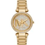 Goldene Michael Kors Parker Damenarmbanduhren aus Edelstahl mit Mineralglas-Uhrenglas 
