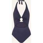 Dunkelblaue Michael Kors V-Ausschnitt Neckholder Badeanzüge mit Cutwork aus Nylon ohne Bügel für Damen Größe S 