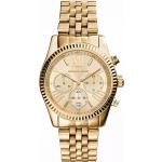Reduzierte Goldene Michael Kors Lexington Damenarmbanduhren aus Edelstahl mit Chronograph-Zifferblatt mit Mineralglas-Uhrenglas 
