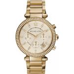Reduzierte Goldene Michael Kors MK5354 Damenarmbanduhren aus Edelstahl mit Strass mit Mineralglas-Uhrenglas 