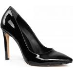 Schwarze Lack-Optik Elegante Spitze Pfennigabsatz High Heels & Stiletto-Pumps in Normalweite aus Kunstleder Leicht für Damen Größe 46 