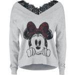 Graue Melierte Entenhausen Minnie Maus V-Ausschnitt Damensweatshirts mit Maus-Motiv aus Baumwolle Größe L 