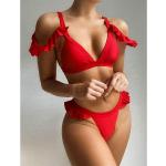 Rote Sexy Push Up Bikinis mit Rüschen für Damen Größe L für den für den Sommer 