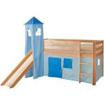 Hellblaue Hochbetten & Spielbetten mit Rutsche lackiert aus Massivholz 90x200 