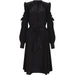 SLY010 Kleid in Midi-Länge aus Seide mit Rüschen und Bändern in Black /Schwarz