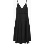 Schwarze Elegante COS Midi V-Ausschnitt Midikleider aus Baumwolle für Damen Größe M für den für den Sommer 
