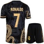 Mikalay Madrid Ronaldo #7 Retro Black Dragon Limitierte Sonderedition Seltenes Fußball Kinder Trikot Shorts Set Jugendgrößen (Schwarz,152)
