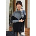 Reduzierte Schwarze Color Blocking Rollkragen Damensweatshirts aus Viskose Größe L für den für den Herbst 