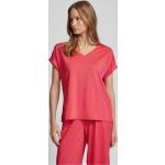 Pinke Milano Italy V-Ausschnitt T-Shirts aus Viskose für Damen Größe S 
