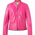 Pinke Unifarbene Casual MILESTONE Mini Stehkragen Kurze Lederjacken mit Reißverschluss aus Leder für Damen Größe L 