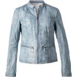 Himmelblaue Unifarbene Vintage MILESTONE Mini Stehkragen Kurze Lederjacken mit Reißverschluss aus Leder für Damen Größe L 