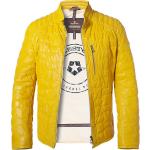 Gelbe Unifarbene MILESTONE Mini Stehkragen Kurze Lederjacken mit Reißverschluss aus Nappaleder gepolstert für Herren Übergrößen 