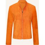 Orange MILESTONE Mini Stehkragen Kurze Lederjacken aus Veloursleder für Damen Größe M 