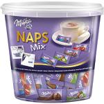 Milka Naps Mix 1 x 1kg Dose, Zartschmelzende Mini-Schokoladentäfelchen aus Alpenmilch, Erdbeer, Haselnuss und Crème au Cacao