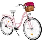 Milord. 26 Zoll 3-Gang rosa Komfort Fahrrad mit Korb und Rückenträger, Hollandrad, Damenfahrrad, Citybike, Cityrad, Retro, Vintage