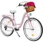 Milord. 26 Zoll 7-Gang Rosa Komfort Fahrrad mit Korb und Rückenträger, Hollandrad, Damenfahrrad, Citybike, Cityrad, Retro, Vintage