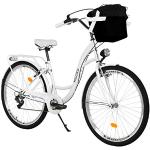 Milord. 26 Zoll 7-Gang weiß Komfort Fahrrad mit Korb und Rückenträger, Hollandrad, Damenfahrrad, Citybike, Cityrad, Retro, Vintage